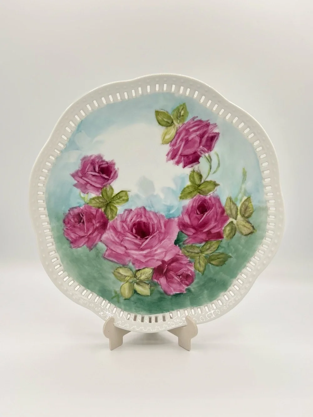 Vintage Hand Painted Porcelain Pink Roses Plate